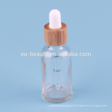 White bulb essential oil wood glass dropper bottle